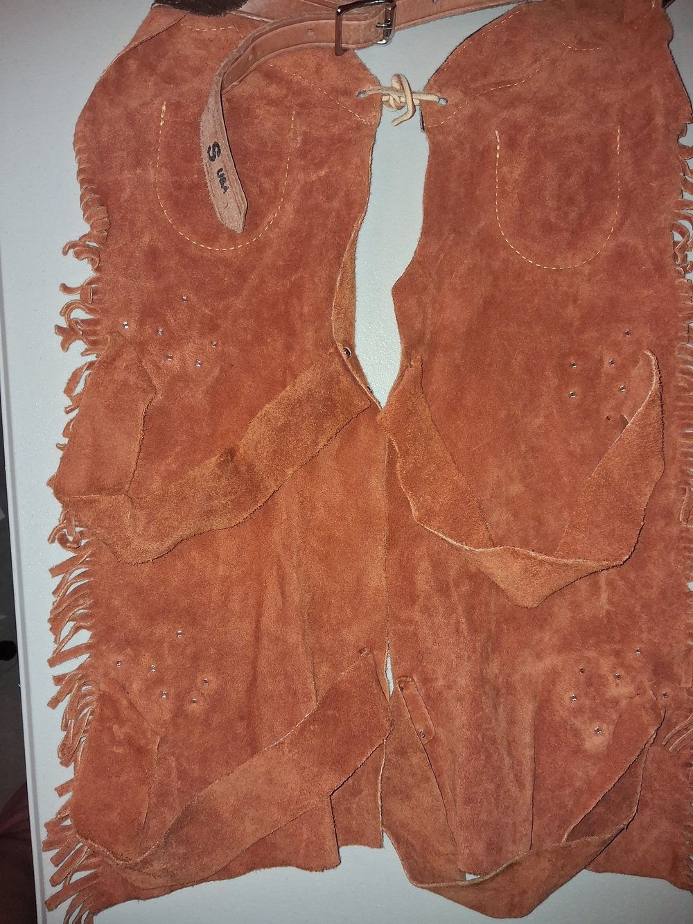 Suede Fringed Western Chaps with Texas Star Appliqués - Picture 4 of 5